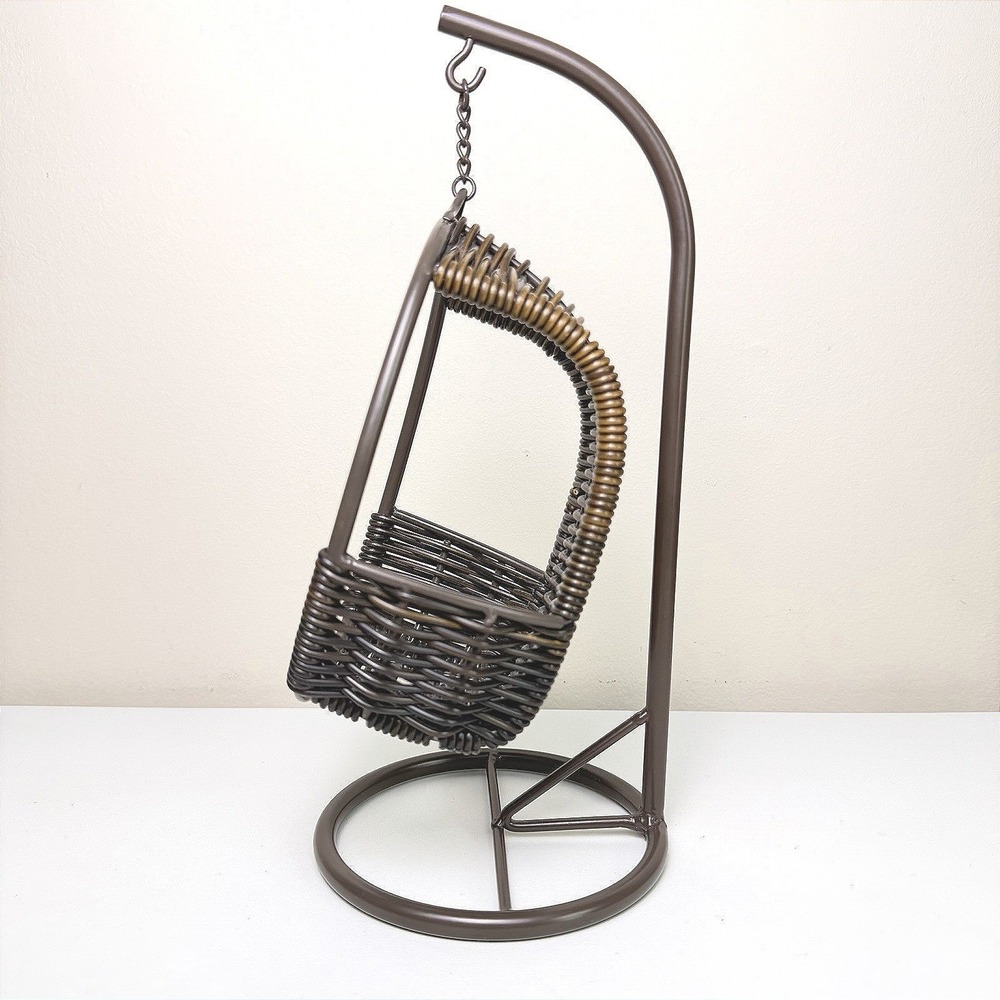 Mini Hanging Chair Metal Wicker Style Boho Decor Doll Display Plant Holder Brown - Picture 2 of 7